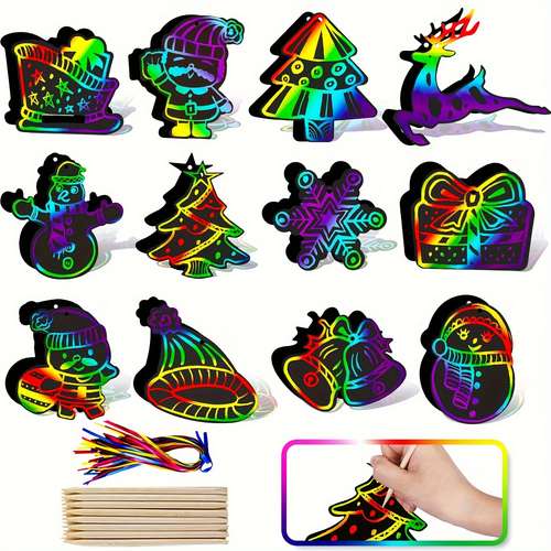 Christmas Scratch Art Paper Diy Magic Rainbow Scratch Cards - Temu